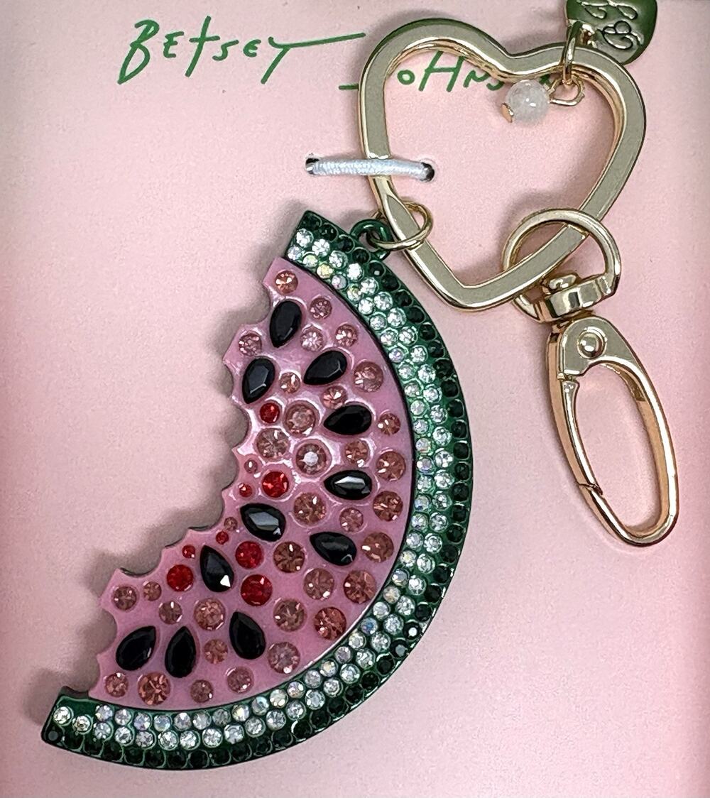 Betsey Johnson Watermelon Key Fob Bag Charm Keyring Keychain Crystal Fruit BOXED